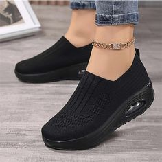 Category:Slip-Ons,Sneakers; Upper Materials:Tissage Volant; Season:Summer,Spring; Heel Type:Flat Heel; Gender:Women's; Activity:Walking Shoes; Toe Shape:Round Toe; Style:Casual,Sporty; Heel Height(inch):>5; Outsole Materials:PU; Occasion:Outdoor,Daily; Closure Type:Loafer; Pattern:Solid Color; Listing Date:05/12/2023; Production mode:External procurement; 2023 Trends:Platform Sneakers,Flyknit Shoes,Plus Size; Foot Length:; Foot Width:; SizeChart1_ID:2:183885; Size chart date source:Provided by S Black Shoes For Women Sneakers, Casual Stretch Slip-ons With Round Toe, Black Casual Slip-on Sneakers For Light Exercise, Casual Black Slip-on Sneakers For Light Exercise, Black Walking Shoes With Round Toe For Light Exercise, Black Round Toe Walking Shoes For Light Exercise, Comfortable Slip-on Sneakers For Walking With Round Toe, Comfortable Stretch Slip-ons With Round Toe, Black Road