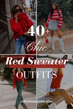 Jeans And Red Sweater Outfit, Red Sweater Outfit For Work, Red Tunic Sweater Outfit, Emily In Paris Red Outfit, Red Pant Fall Outfit, Outfits With Red Sweaters, Red Sweater Dress Outfit Christmas, Red Sweater Jeans Outfit, Red Cashmere Sweater Outfit