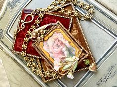 Mother Child Devotional Daguerreotype necklace assemblage jewelry religious spiritual catholic Mary Jesus gothic memento mori oldnouveau Victorian Jewelry With Miraculous Medal For Gifts, Victorian Necklaces With Charms For Keepsake, Victorian Spiritualist Jewelry, Antique Cameo Necklace For Keepsake, Antique Miraculous Medal Necklace As Gift, Memento Mori Jewelry Victorian, Ornate Cameo Necklace For Collectors, Vintage Rosary With Cross Pendant Gift, Vintage Statement Jewelry