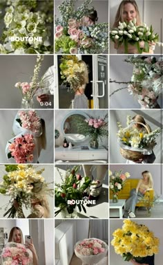 a collage of photos showing different flowers and the names of each flower bouquets