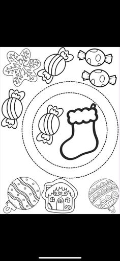 a coloring page with christmas decorations and stockings