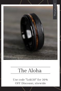 the aloha black ceramic ring with wood inlays is on sale for $ 20