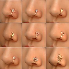 the different types of nose piercings are shown in multiple pictures, including one with an arrow