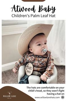 Straw
Elastic closure
All western babies want to wear a hat that looks JUST like moms and dads.
The hats are comfortable on your child's head, so they won't fight to have a hat on. All the sizes have the elastic sweatband inside - so there's give and take in the fit.
The hats are constructed with Palm leaves, with leather hatbands.
Your kids will look like they just stepped (or crawled) out of the arena. Cowboy Style For Men, Cowboy Style Women, Urban Cowboy Style, Kids Western Wear, Leaf Hat, Race Day Hats