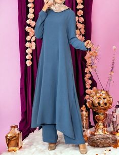 The dress is produced using imported aerobic fabric. The dress is lycra. The dress is sweatproof. It is a wrinkle-resistant dress and has a draped stance.  It is suitable for all seasons. The size of the mannequin in the image is 38 cm and its length is 1.72 cm. The length of the pants is 105 cm, the tunic is 120 cm. For Ramadan, Islamic Dress, Suit Women, Dress Suit, Dress Suits, Dress Clothes For Women, Two Pieces, Suits For Women, Ramadan