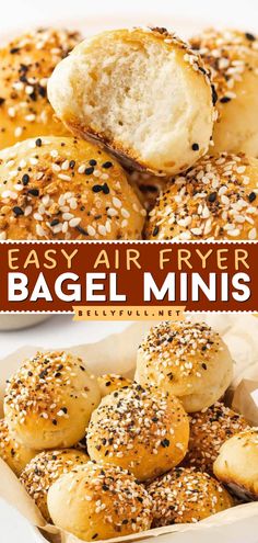 Need a breakfast on the go? Put this homemade bagel recipe on your back-to-school food ideas! You'll be obsessed with the texture and flavor of these Air Fryer Bagel Minis! Variations on these easy bagel bites included! Mini Bagel Recipes, Bagel Bites In Air Fryer, Homemade Bagel Bites, Mini Bagels Recipe, Mini Bagel Bites, Homemade Bagel Recipe, Bagel Bites Recipe, Easy Bagel, Healthy Bagel