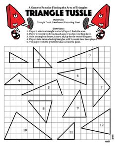 the worksheet for triangle puzzles is shown in red and white with black lines