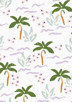 a palm tree and flowers pattern on a white background