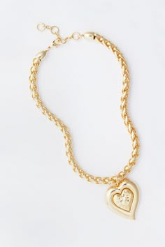 Gold Maxwell Heart Pendant Necklace Pound Gold Necklace, Basket Pendant Necklace, Gold Chain With Pendant And Earrings, Susan Shaw Jewelry, Everyday Metal Heart-shaped Jewelry, Everyday Metal Heart Jewelry, Everyday Heart-shaped Metal Jewelry, Gold Heart Necklace For Everyday, Trendy Yellow Gold Heart Charm Jewelry