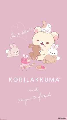 an image of some cartoon animals on a pink background with the words korilakuma and