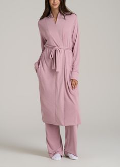 About Our Extra-Long Women’s Robe This waffle lounge robe for tall women is made for cozy nights in and lazy weekend mornings. When it comes to relaxation, you need options that are as soft and comfy as they are long enough – which is why we design all of our loungewear for tall women between 5’9” and 6’6”. This extra-long women’s robe has been designed for your height, with a length that will end below the knee and sleeves with ribbed cuffs that will go all the way past your wrists. Loungewear V-neck Robe With Tie Waist For Loungewear, Solid Color Spring Sleepwear For Lounging, Solid Color Sleepwear For Spring Lounging, Solid Spring Sleepwear For Lounging, Cozy Robe With Relaxed Fit For Loungewear, Cozy Relaxed Fit Robe For Loungewear, Cozy Spring Sleepwear For Overnight, Cozy Sleepwear For Overnight In Spring, Spring Wrap Loungewear Robe