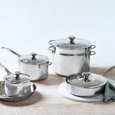 a set of pots and pans sitting on top of a table