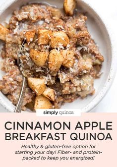 cinnamon apple breakfast quinoa in a white bowl