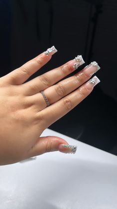 Aesthetic Charms, Acrylic Aesthetic, White Salon, Colored Acrylic Nails, Girly Acrylic Nails, French Tip Acrylic Nails, Simple Acrylic Nails, Glow Nails, Classy Acrylic Nails