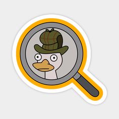 a magnifying glass with an image of a duck wearing a hat on it