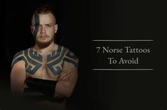 a man with tattoos on his chest standing in front of a black background that says 7 nose tattoos to avoid