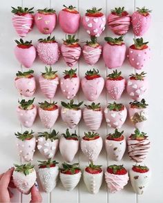 there are many strawberries arranged on the wall