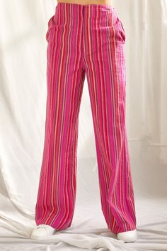 Elastic waist, side pockets. poly Hippie Chic Style, Hippie Chic Fashion, Mesh Skirt, Pants Large, Hippie Chic, Striped Pants, Dress Romper, Stripes Pattern, Multi Colored