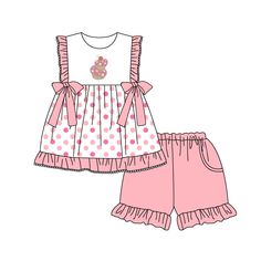 Material: Milk Silk Preorder If you order with other stock items,we will need ship together when this item finished~ Pink Girl Outfits, Summer Cakes, Baby Skirt, Pink Tunic, Girls Summer Outfits, Milk Silk, Strawberry Cake, Ruffle Shorts, Baby Design