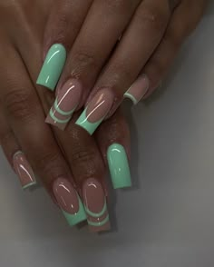 Mint Green Nail Designs, Teal Nails, Green Nail Art, French Tip Nail Designs, Nail Art Tips