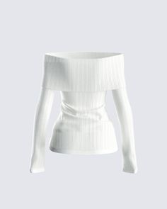 The only sweater you need to look put together and classy 😌 Constructed from fully fashioned sweater knit fabric, and complete with a button front and foldover top opening for a cute and cozy look that will elevate any fit 🤍 White Cute Sweater, Cute White Sweater, Mha Clothes, Black Off Shoulder Top, Look Put Together, Ideal Wardrobe, Cozy Tops, Black Off Shoulder, Study Rooms