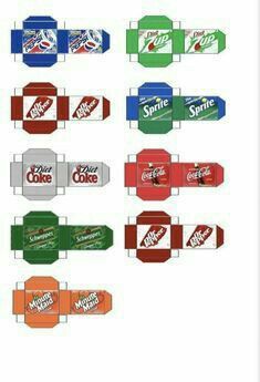 an assortment of different types of sodas and cans on white paper with black border