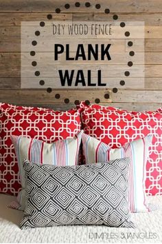 DIY wood fence plank wall behind a couch with decorative pillows. Diy Wood Fence, Planked Walls, Old Fence Boards, Dimples And Tangles, Cabin Room, Candle Crafts, Boy Rooms, Thrifty Decor Chick, Wood Walls