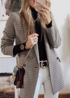 Checkered Blazer, Plaid Blazer, Blazer Outfits, Casual Winter Outfits, 가을 패션, Autumn Outfit, Business Casual Outfits