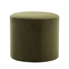 a large round stool with a green cover on the top and bottom, sitting in front of a white background