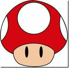 an image of a red mushroom with white circles on it's face and eyes