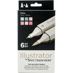 two white markers with black tips in the packaging on a white background, one is for drawing and the other is for sketching