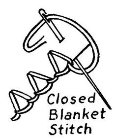 the closed blanket stitch logo is shown in black and white, with an arrow pointing to it