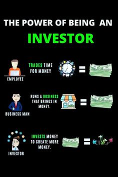 the power of being an investor info graphic on black background with green and white text