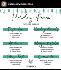 Doterra Holiday Diffuser Blends, Doterra Holiday Peace Diffuser Blends, Doterra Christmas Diffuser Blends, Holiday Peace Diffuser Blends, Peace Diffuser Blends, Essential Oil Christmas Blend, Christmas Aromatherapy, Diffuser Blends Young Living, Christmas Diffuser Blends