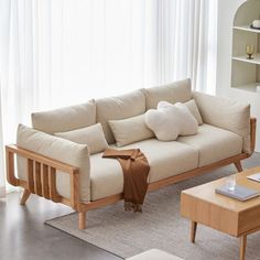 a living room scene with focus on the sofa