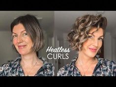 As requested, here is my heatless curls tutorial for short hair! Your hair can take on the curl within 2 hours like Maria's does here. I have linked Pli by L... Cold Curls Short Hair, Short Hair Diy Styles, Short No Heat Hairstyles, Heatless Curls For Shorter Hair, Heatless Beach Waves Overnight Short Hair, Heatless Curls For Bob Hair, Heat Free Curls For Short Hair, How To Get Wavy Hair Overnight Short, Easy Curls Short Hair