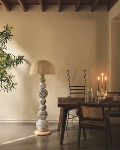 a lamp sitting on top of a wooden table