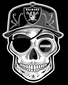 a skull wearing a oakland football helmet