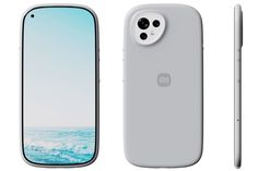 the back and side view of a phone with an image of water on it, taken from