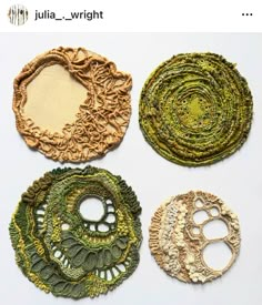 four different types of doily on a white surface with the words julia wright above them