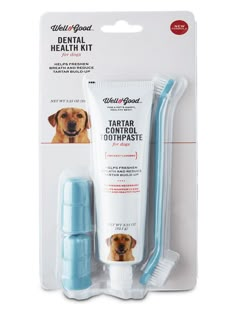 a dog toothbrush and tube in its package