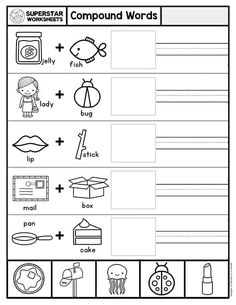 compound words worksheet with pictures to help students learn how to write and read