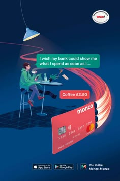 a man sitting at a table with a credit card in front of him and the caption says, i wish my bank could show me what spend as soon as