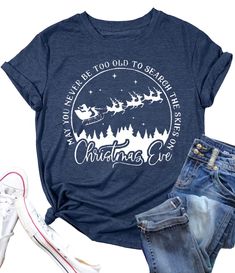 PRICES MAY VARY. [Features]: Women Christmas Shirt, Gift For Christmas Tops, Festival Graphic Tees, Holiday Trendy Tops, Women Tops Tees, Short Sleeve, Crew Neck, Color: Print. Machine-wash or Hand Wash with Cold Water, Unfold and Dry. [Material]: It's a great gift for youself, your wife, your mom, your aunt, Blend, Cotton makes clothes more comfortable, and polyester makes clothes more stylish and durable. Breathable fabric, lightweight, soft and comfortable, Skin-friendly for close-fitting wear. [Occasions]: It is suitable for casual scenes or special scenes. You can wear it for work, school, sports, running, household and outdoor. And it is also perfect for vacation, travel, party and dancing. [Matching]: It is suitable for matching pants, Leggings, Skirts, Shorts, Jeans, Dress, make yo Shirts Cute, Cricut Craft, Christmas Tops, Festival Shirts, Travel Party, Tops Casual, Women Christmas, Sports Running, Matching Pants