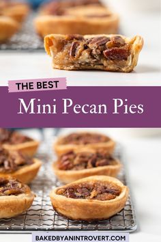 mini pecan pies on a cooling rack with text overlay