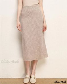 OliviaMark - Elegant High-Waisted Wool Knitted Midi Skirt - Featuring a Split Hem, Flattering Bodycon Fit, and Timeless Length Wool Midi Skirt, Wool Knitted Dress, Plaid Pencil Skirt, Ankle Length Skirt, Skirts Midi High Waisted, Knit Midi Skirt, Wrap Around Skirt, Half Skirt, Sophisticated Dress