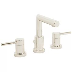 three handle bathroom faucet in polished chrome finish with matching handles and levers