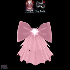 the pink bow is on display in front of black background with white and red text