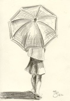 a drawing of a person holding an umbrella