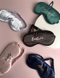 Exclusive personalized sleep masks, an unforgettable gift for the bachelorette party of your precious bridesmaids or a gesture filled with affection for your dearest friends. Each mask, enveloped in a soft embrace of satin, presents itself as a small masterpiece available in refined pastel shades that add a touch of elegance. The elastic strap ensures a perfect fit, while the option to customize the text in the color that captures your heart adds a touch of uniqueness. Imagine your bridesmaids or friends wrapped in a moment of pure luxury and relaxation, wearing these unique masks. Every detail speaks of care and attention, transforming a simple accessory into a symbol of deep bonds and shared moments. Gift not just an item, but an experience wrapped in emotion, destined to create indelibl Luxury Eye Mask For Party, Travel Night, Unique Masks, Night Mask, Bachelor Party Gifts, Sleep Masks, Gifts Bridesmaid, The Bachelorette, Eye Masks